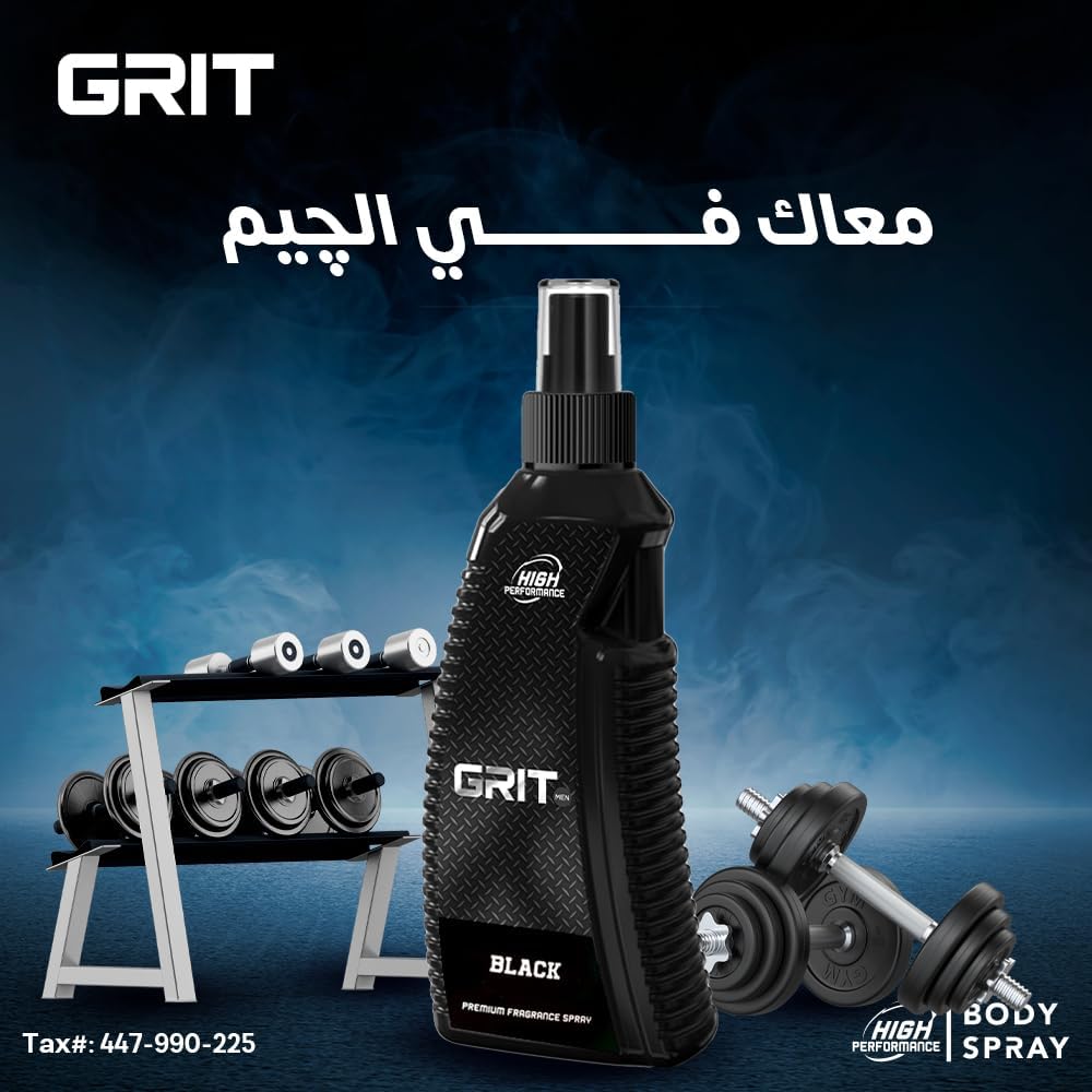 Grit Men Premium Fragrance Body Spray, Black 200 ml