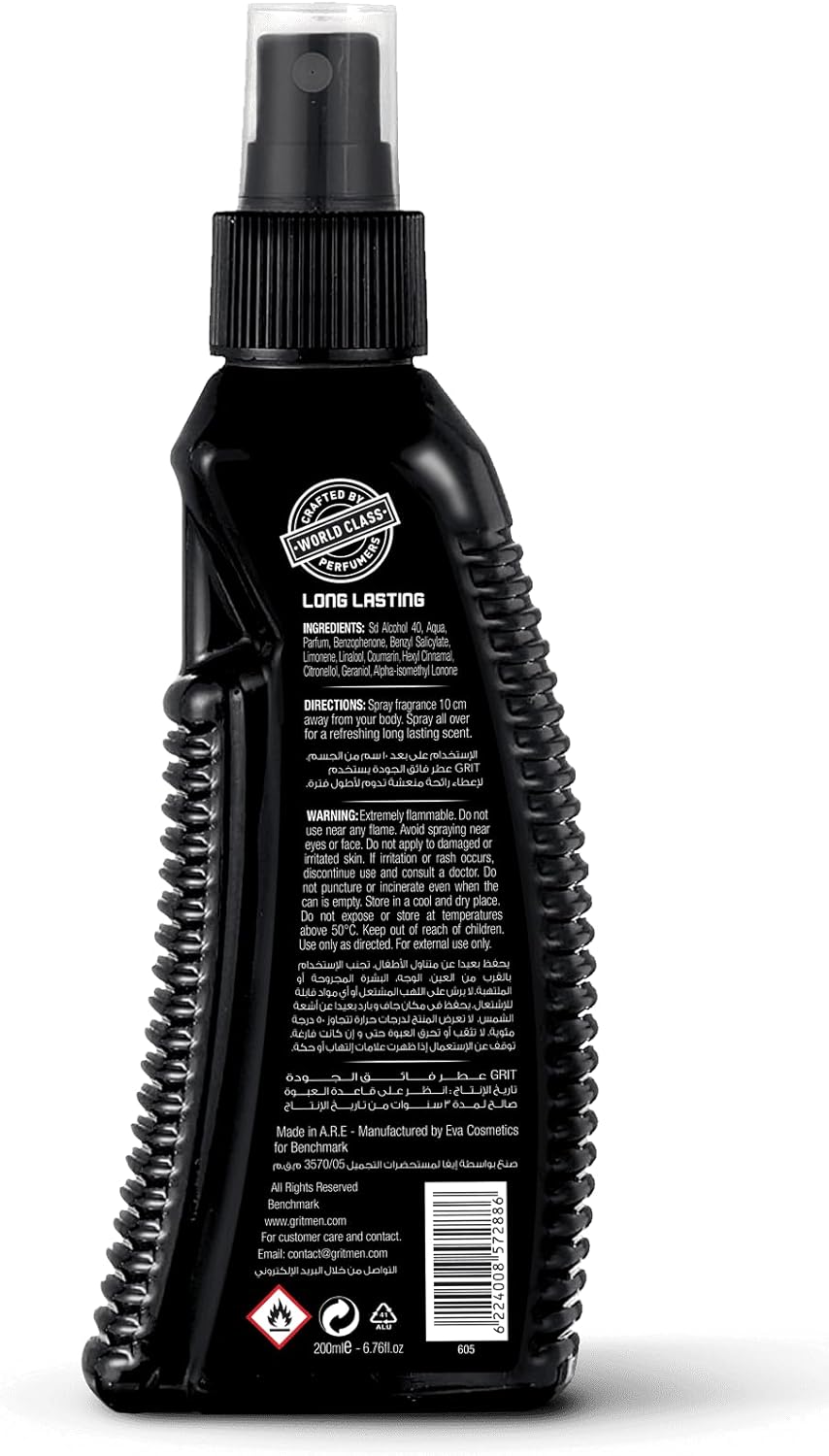 Grit Men Premium Fragrance Body Spray, Black 200 ml