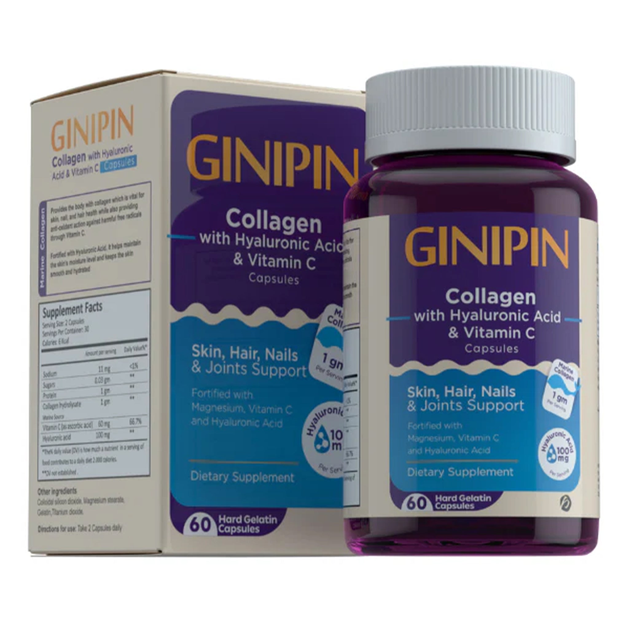 GINIPIN Collagen With Hyaluronic Acid & Vitamin C 60 Capsules