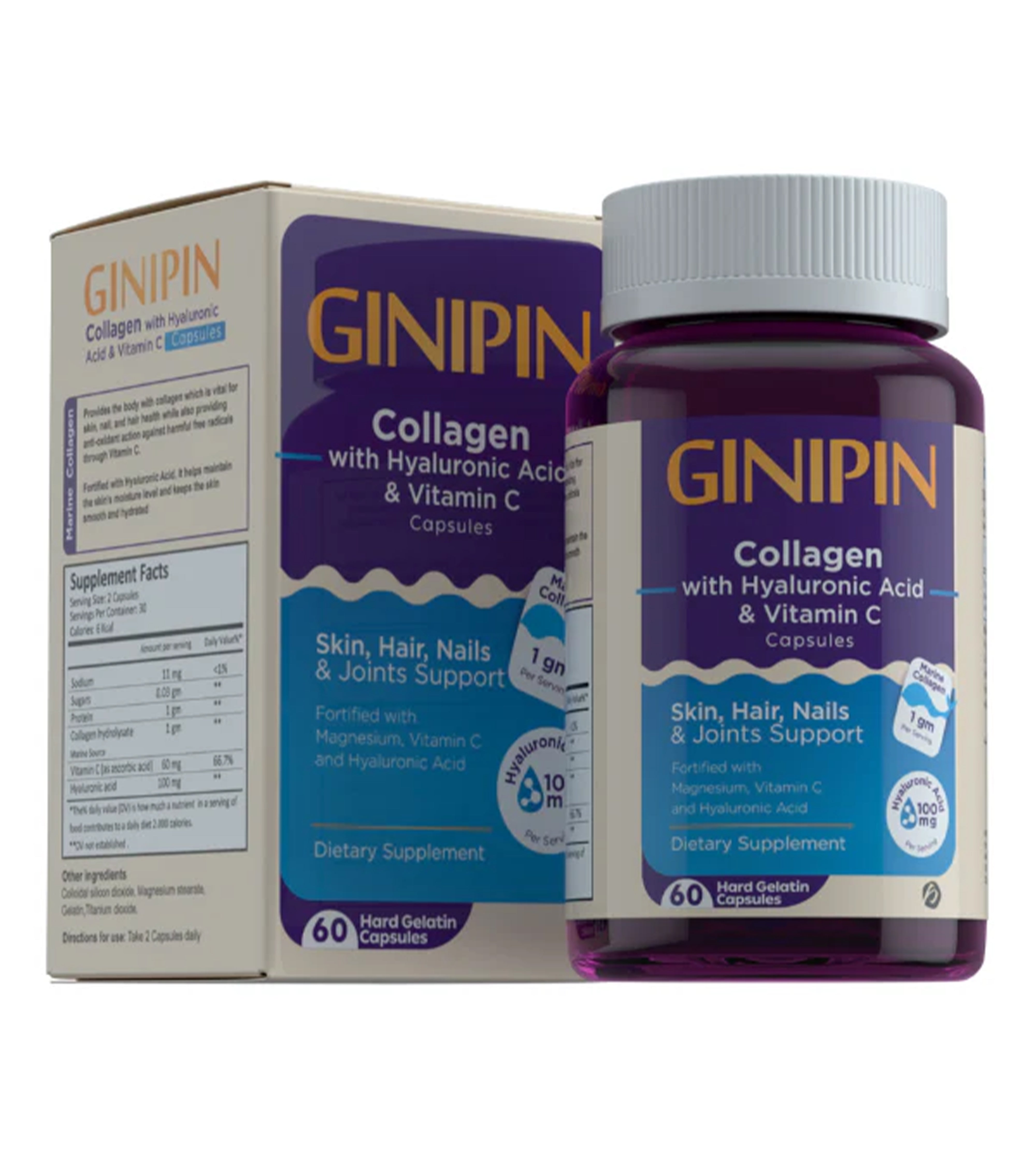 GINIPIN Collagen With Hyaluronic Acid & Vitamin C 60 Capsules